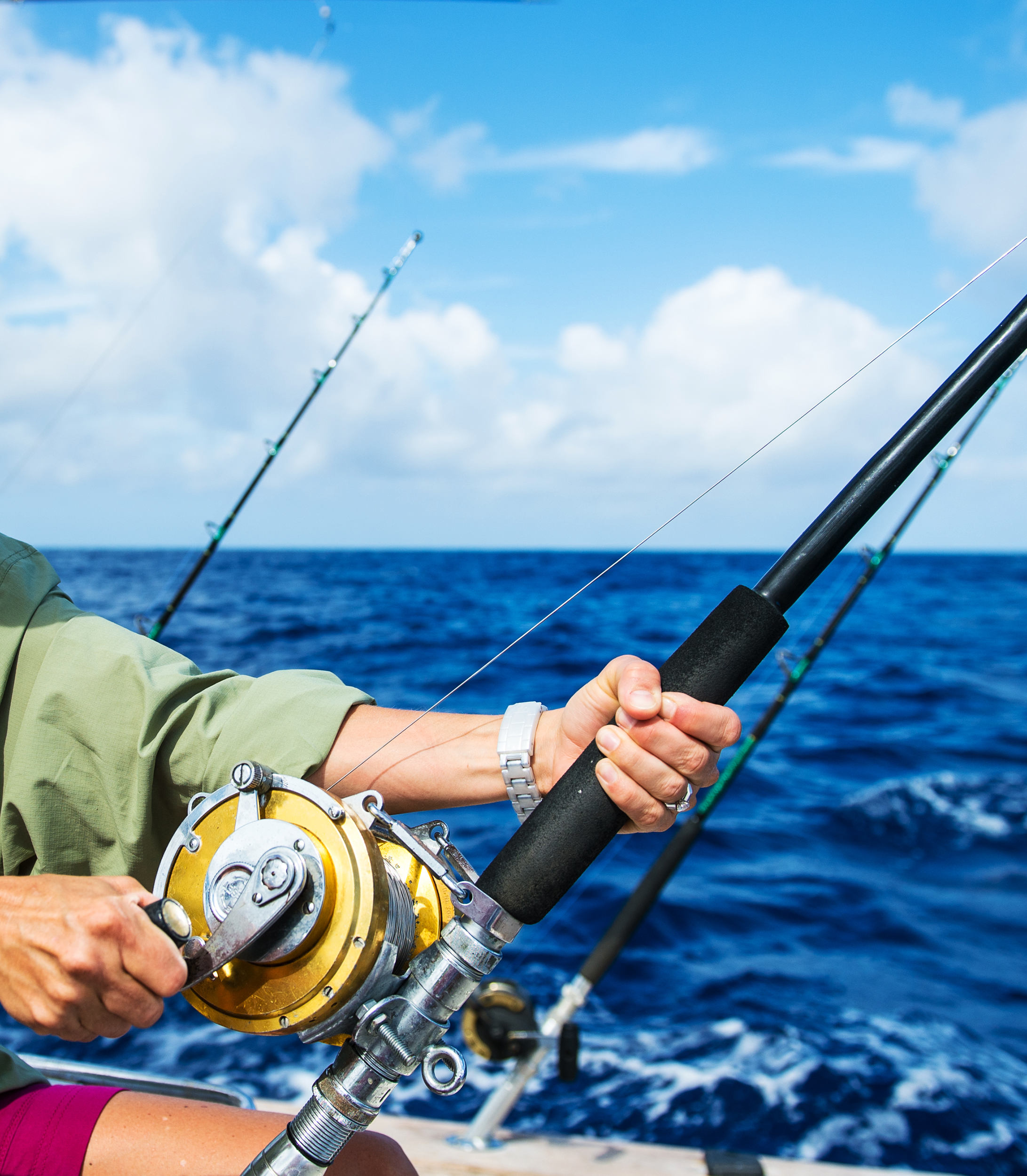 Deep sea fishing arms holding a pole