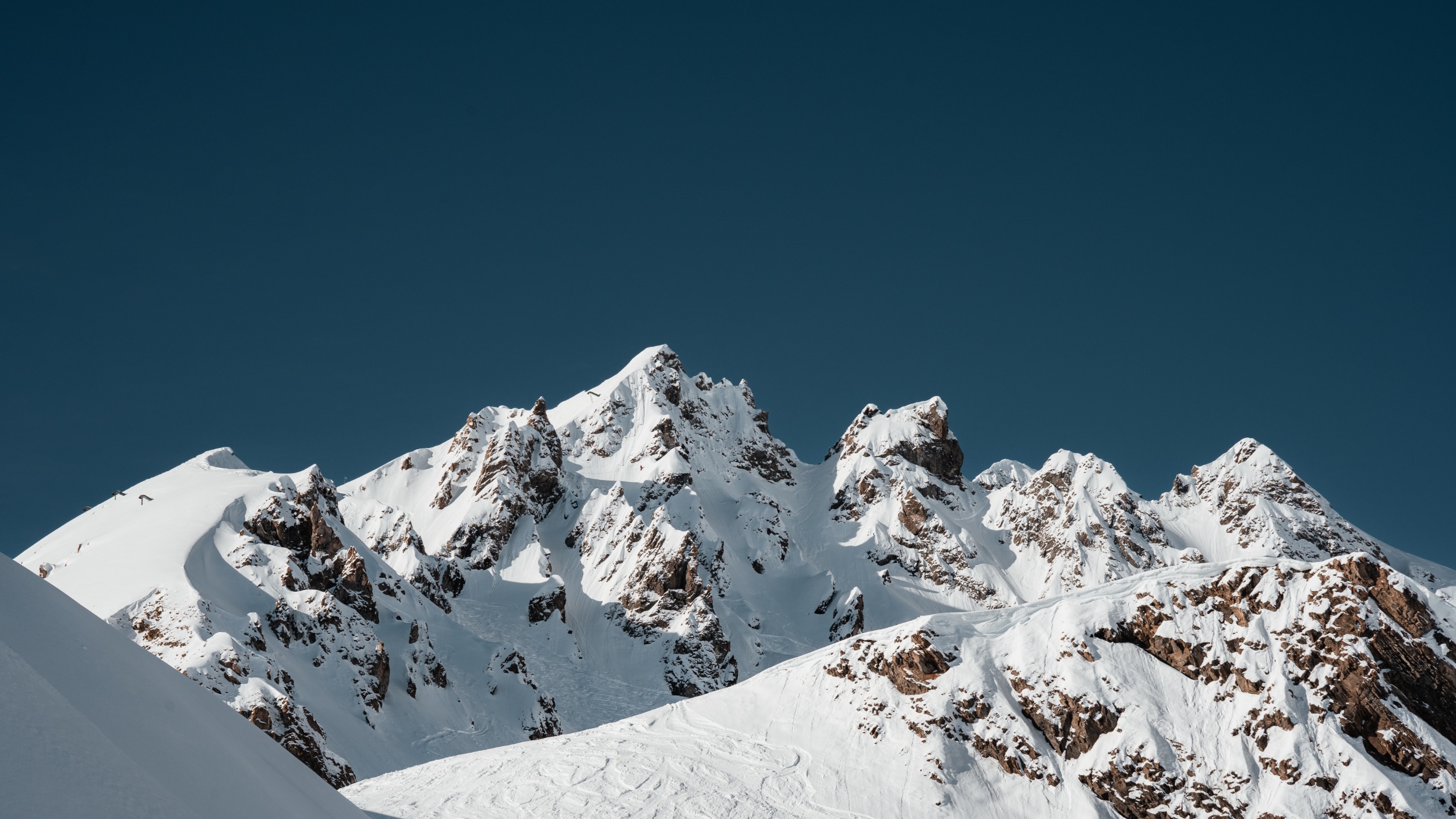 Mont Blanc in winter on a sunny day.