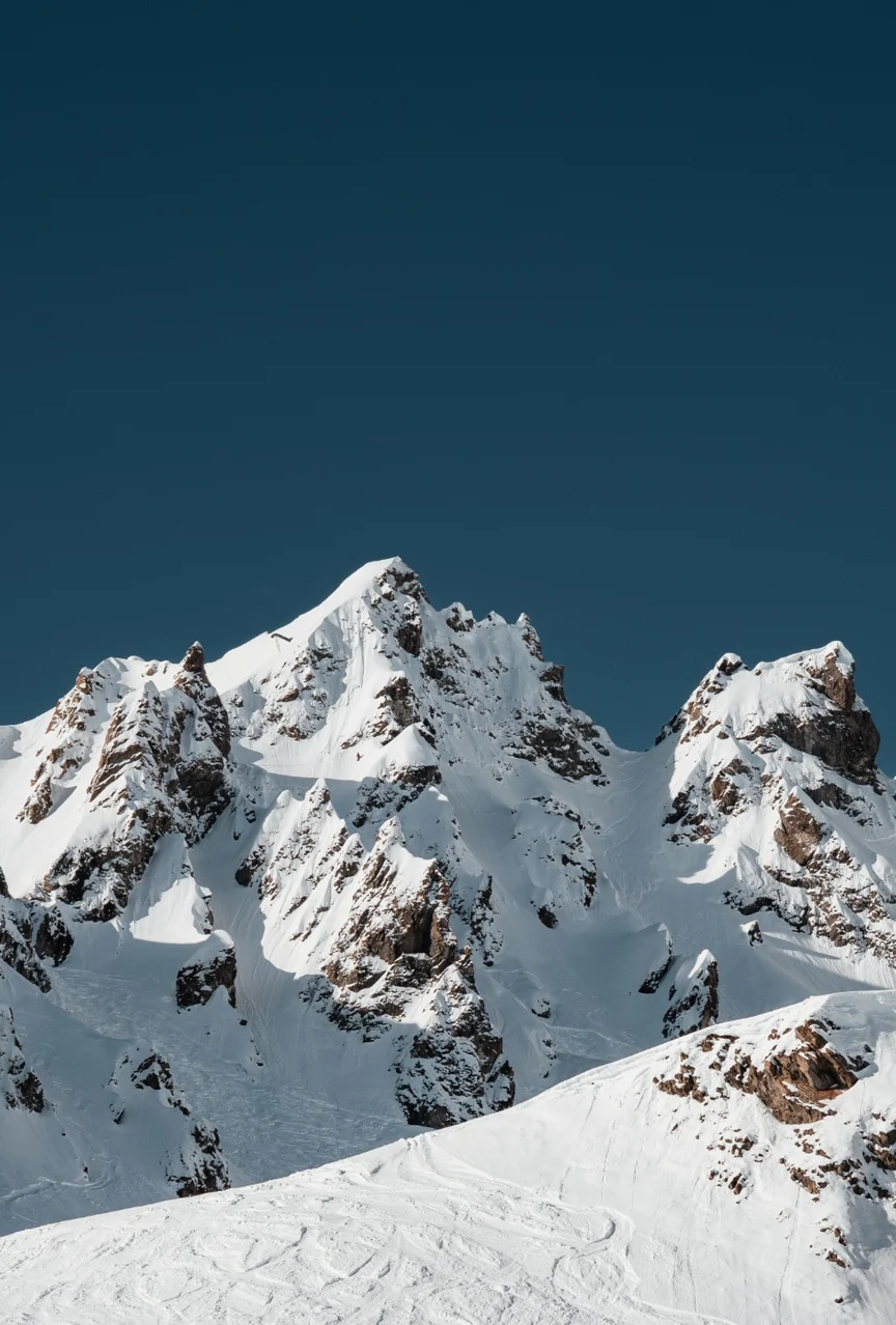 Mont Blanc in winter on a sunny day.