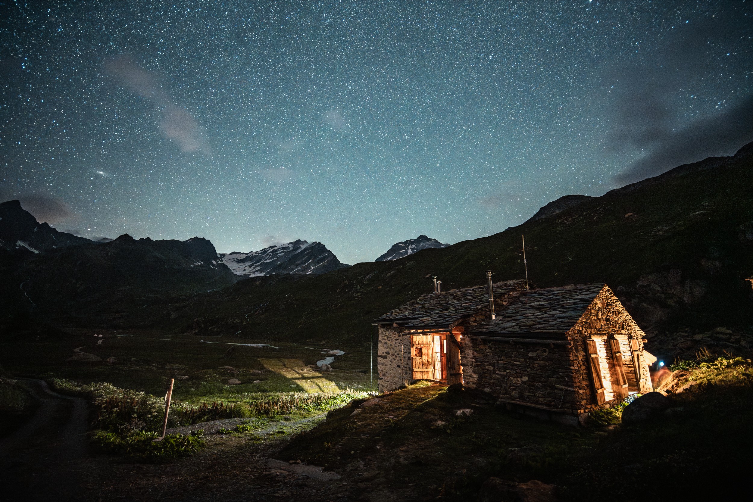 A view of the starry sky at night at one of the hiking stops in France.
