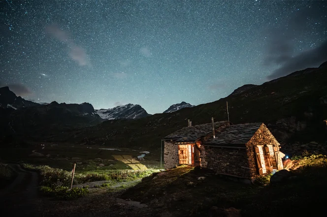 A view of the starry sky at night at one of the hiking stops in France.