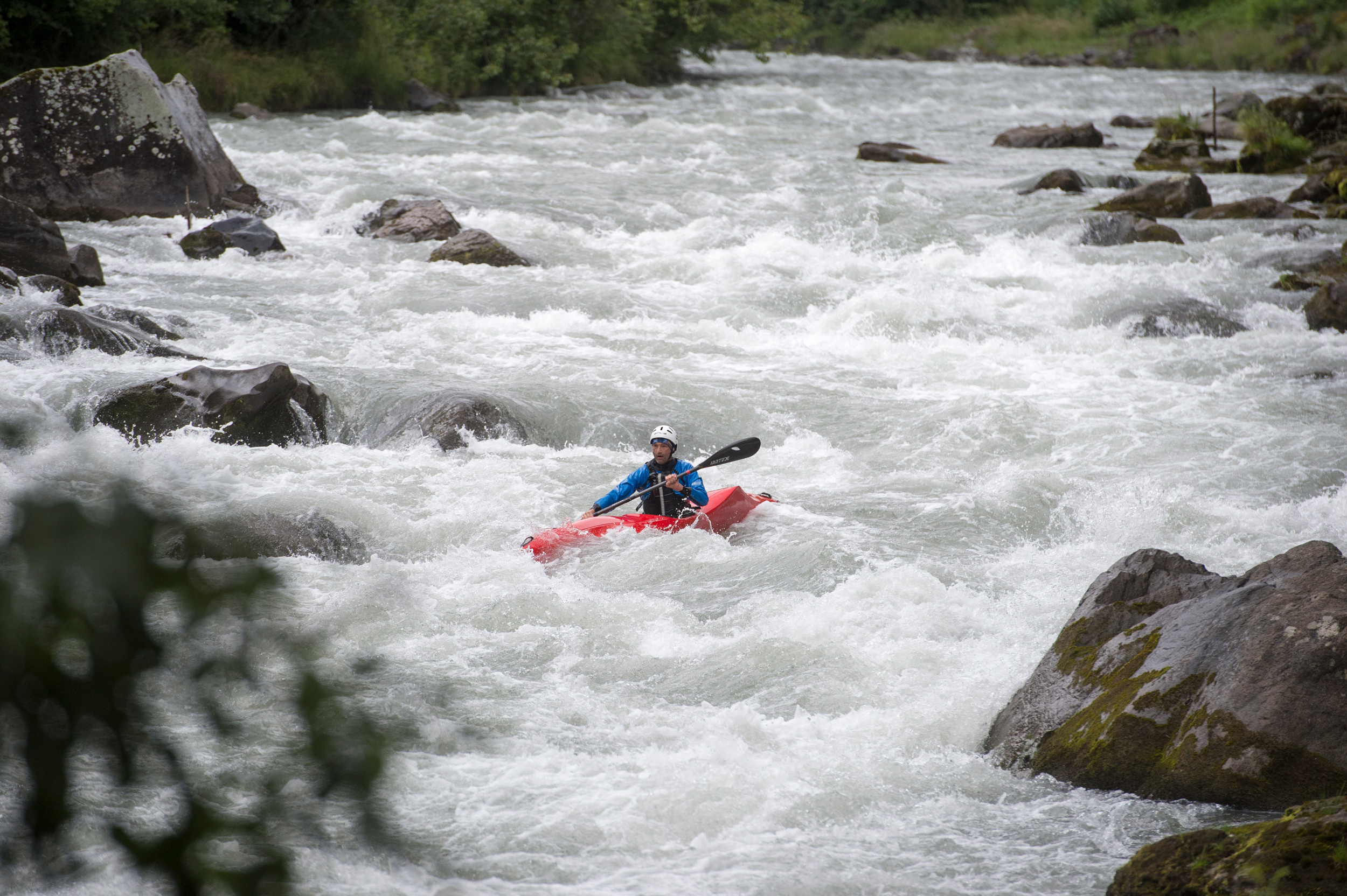 Inflatable kayaking in the French Alps.