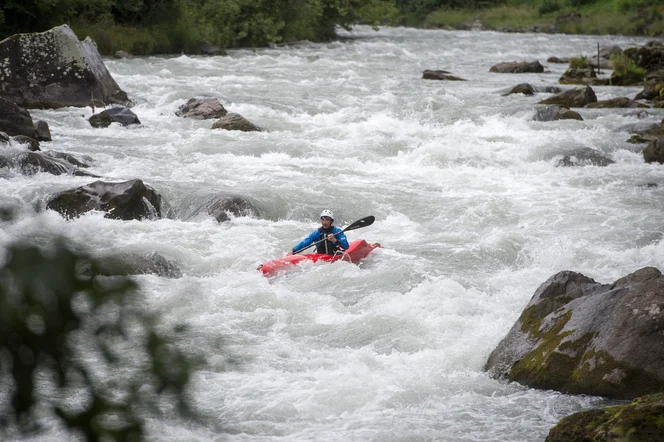 Inflatable kayaking in the French Alps.