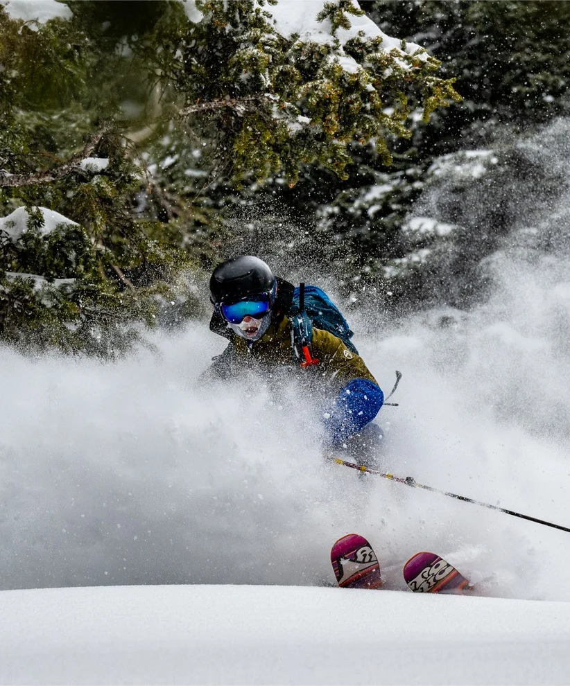 A skier cutting through a forest in Colorado.