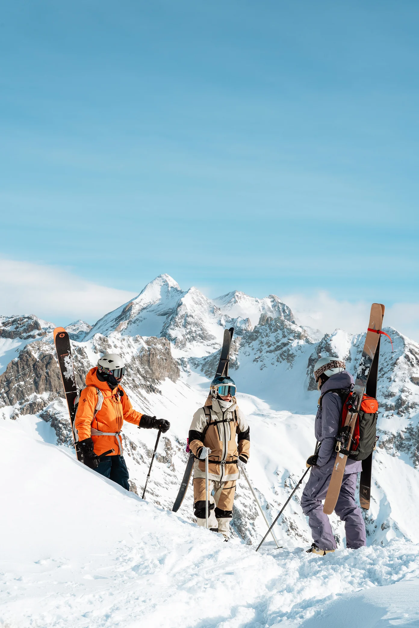 Skiers touring in French Alps