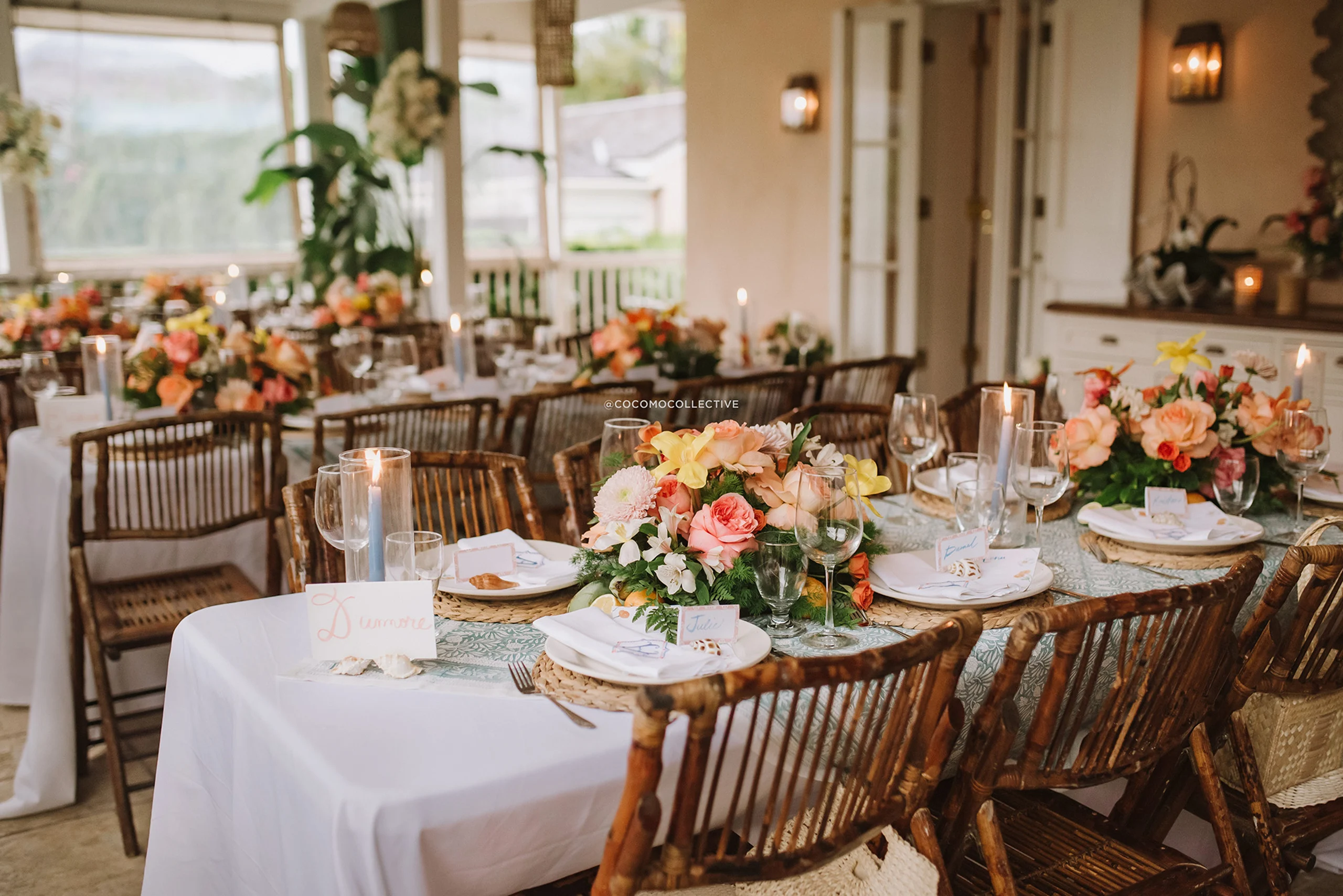 Centerpieces at wedding at Bahama House.