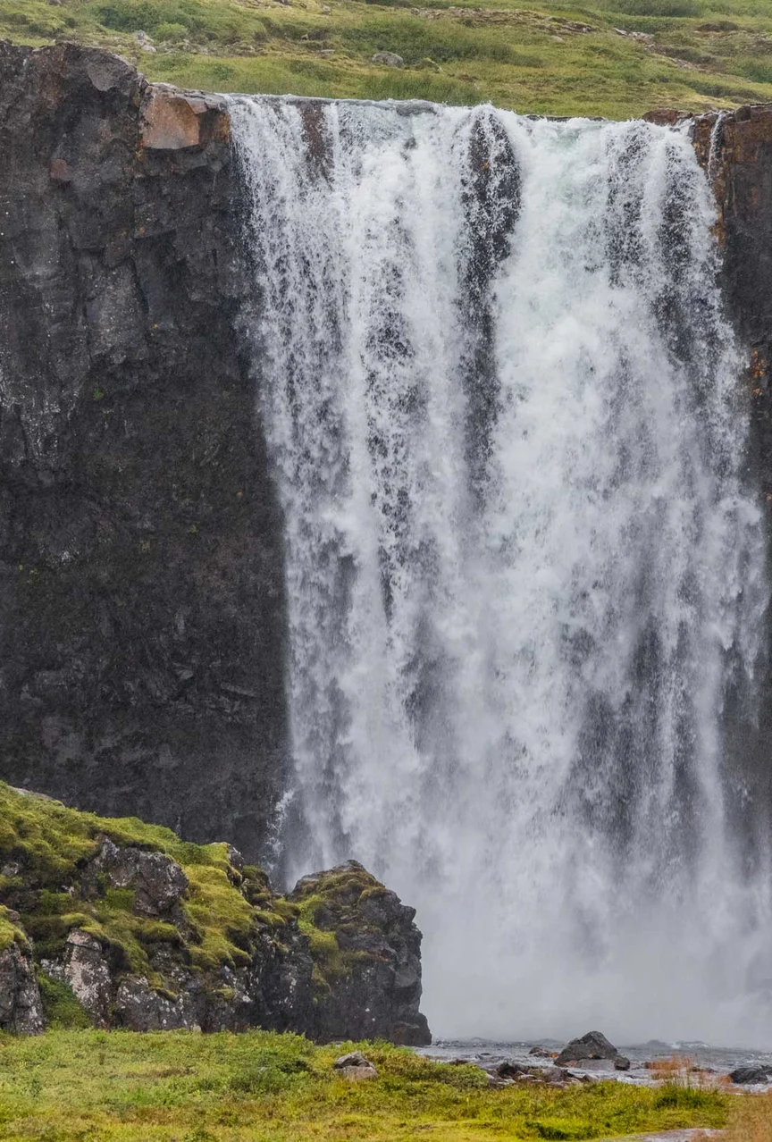A waterfall on the Troll Peninsula in Iceland.