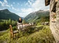 A person preparing an outdoor meal at a hiking hut in the Alps.