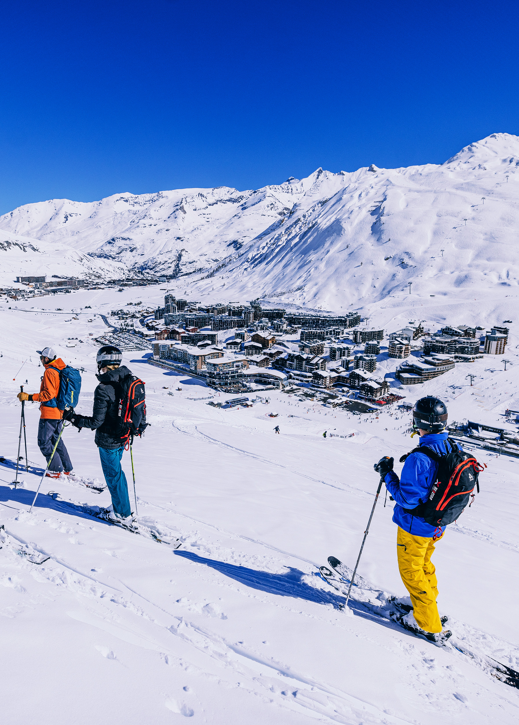 Group skiing at resort in France.