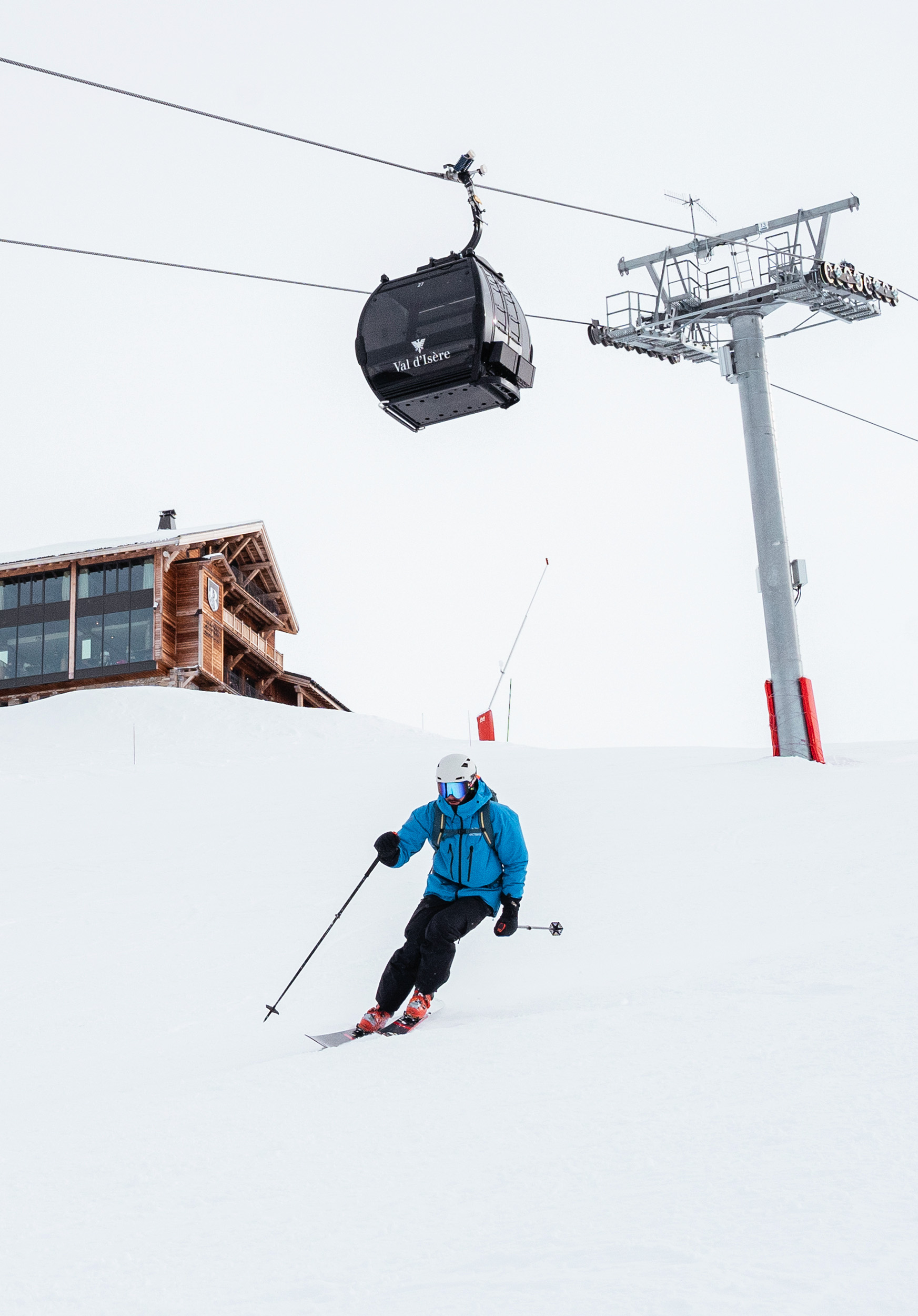 Skiing on piste at Val D'Isere resort in France.