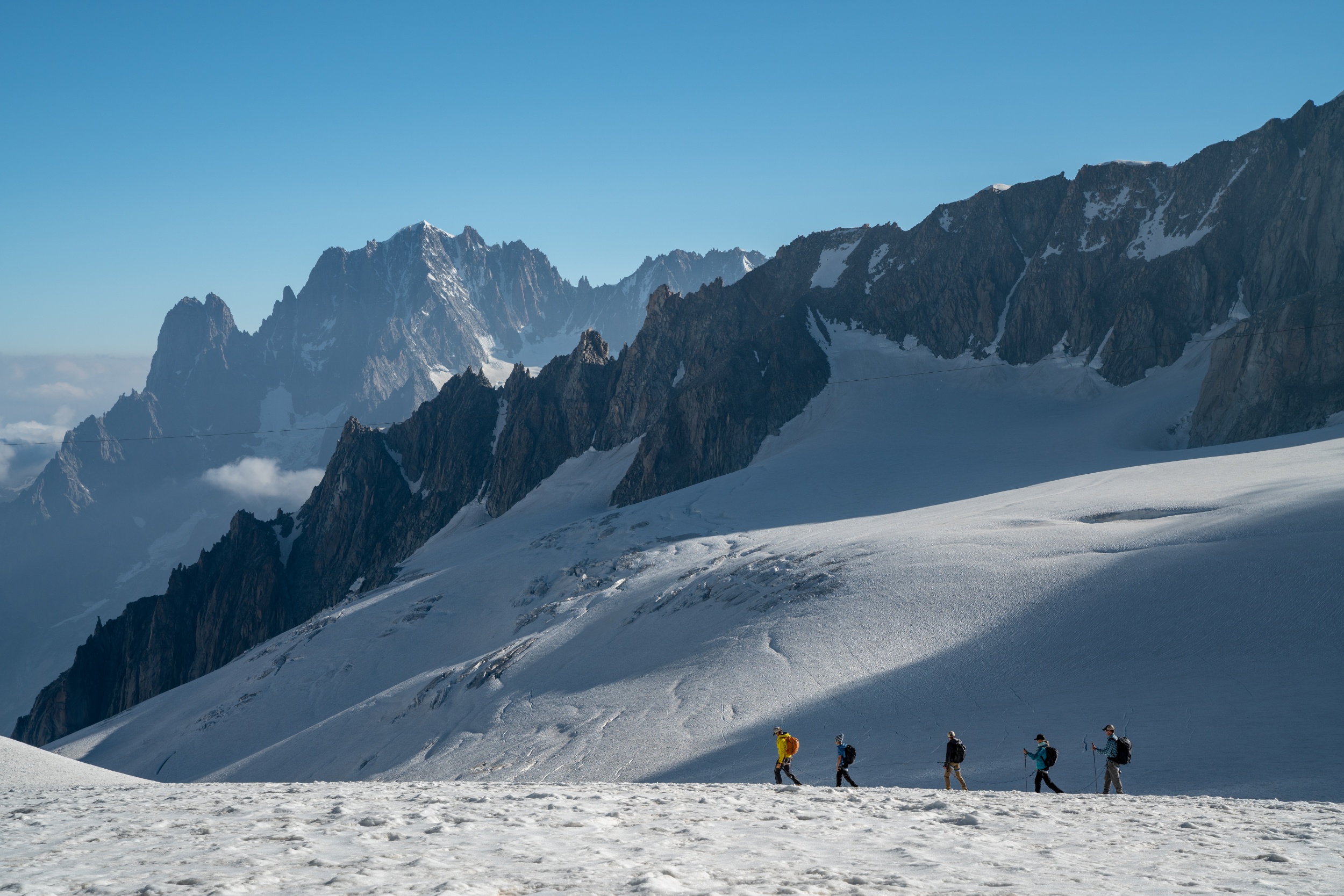 Glacier trekking through the French Alps.