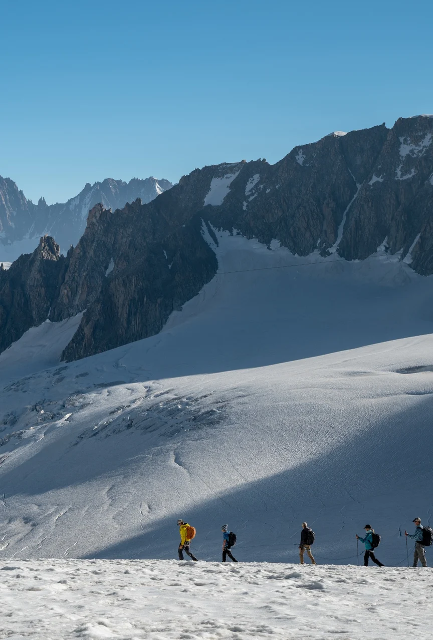 Glacier trekking through the French Alps.