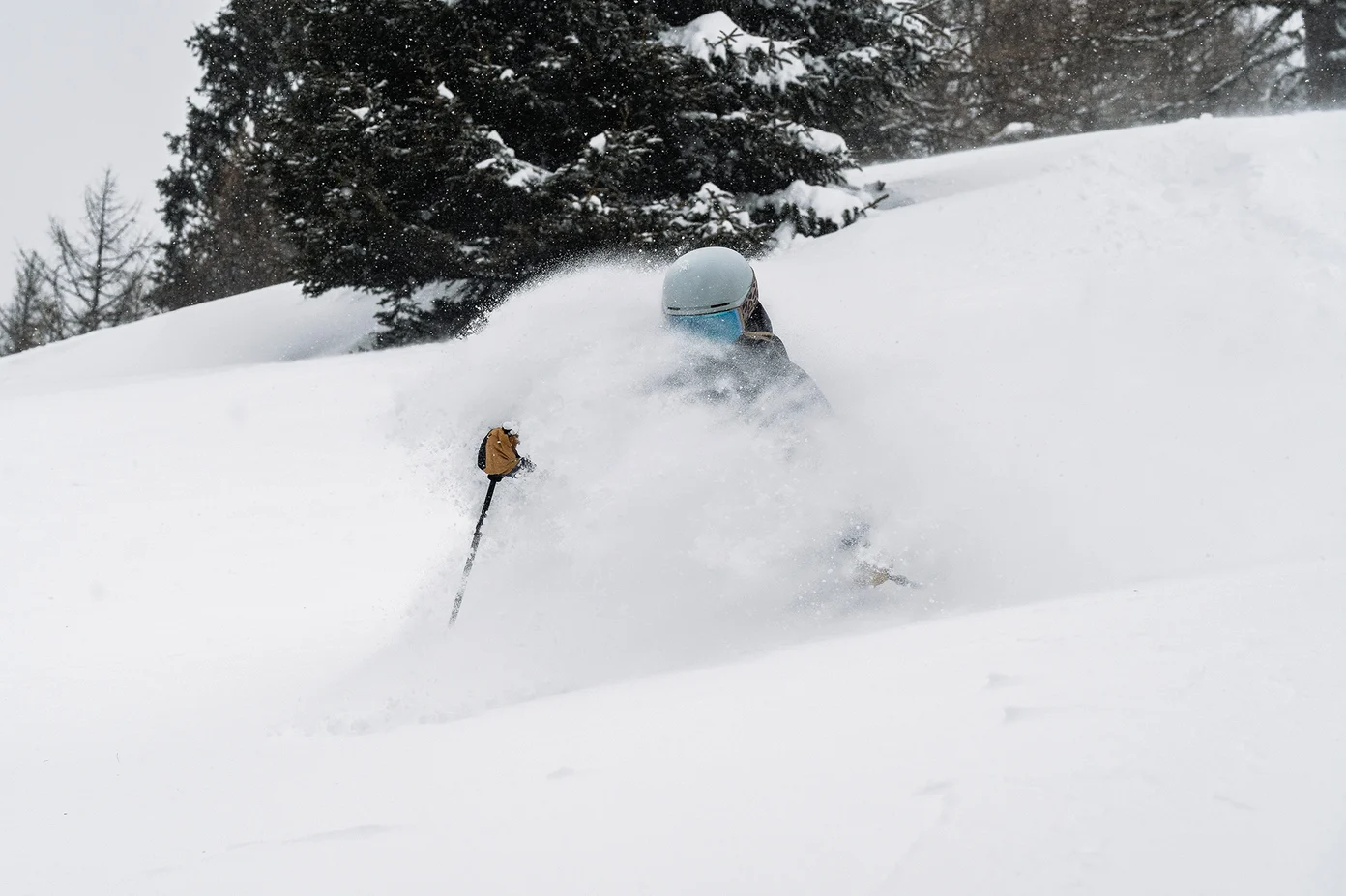 Skier skiing powder in France