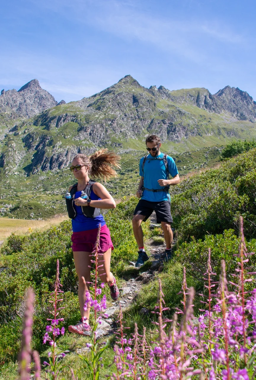 Summer trail running through the French Alps.
