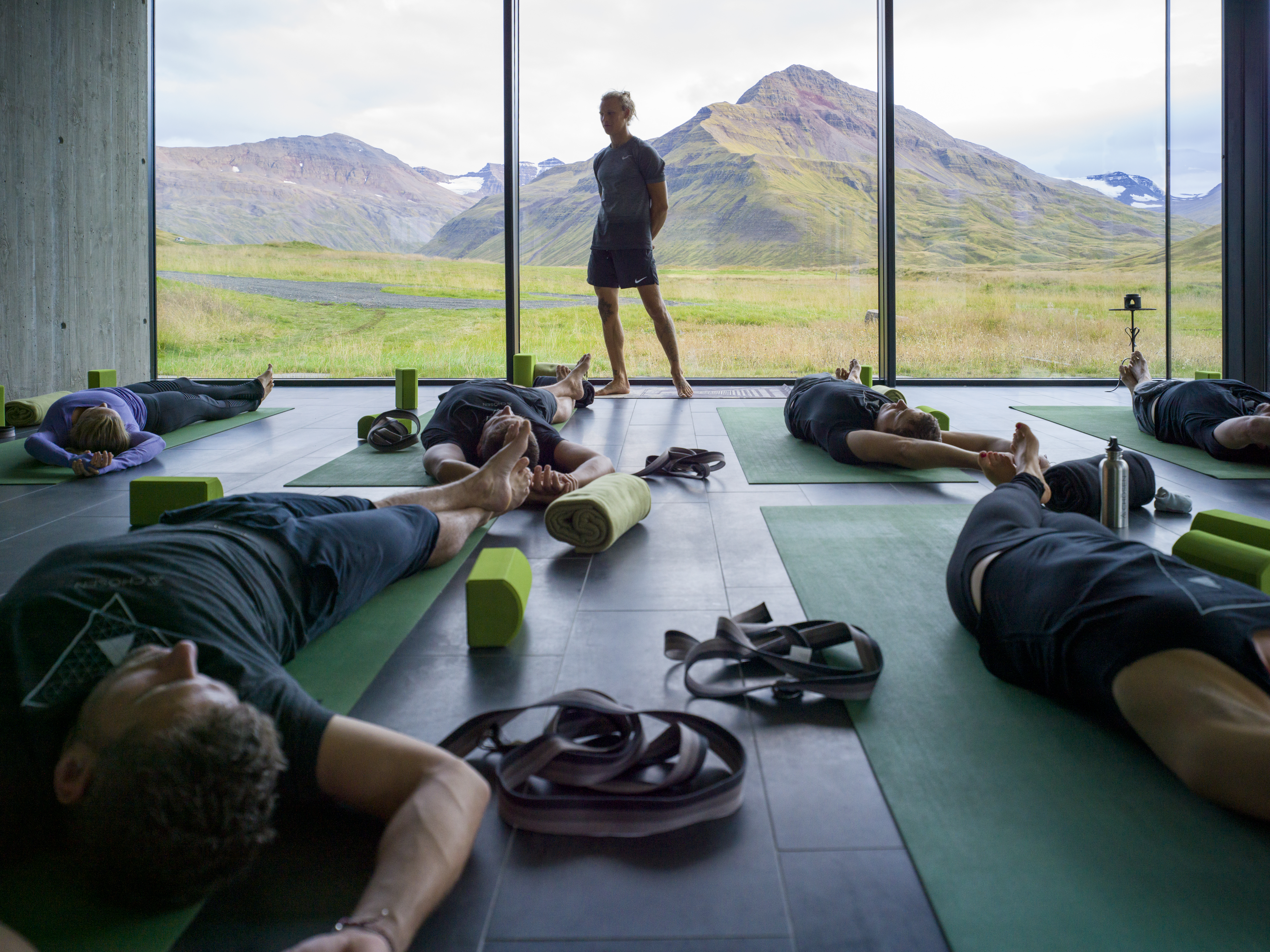 A yoga class at Deplar Farm in Iceland.