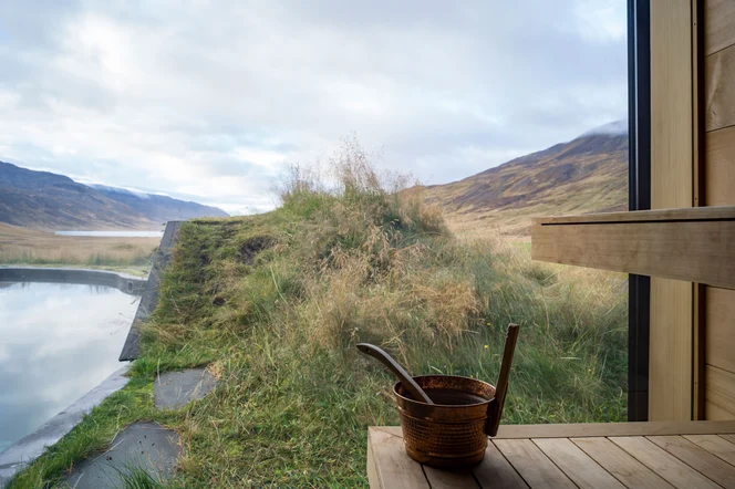 sauna with a view of iceland's summer landscapes