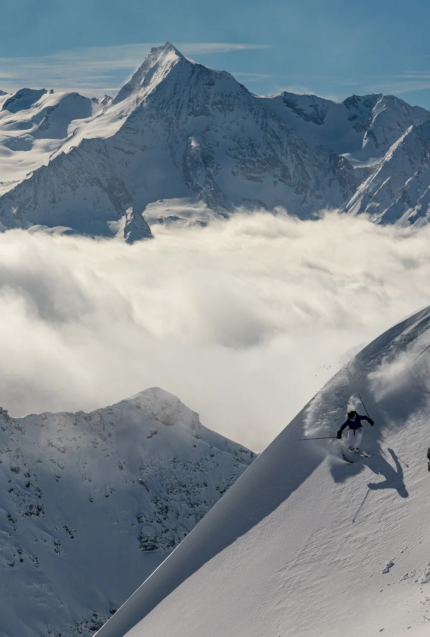 Heli skiing in the French Alps.