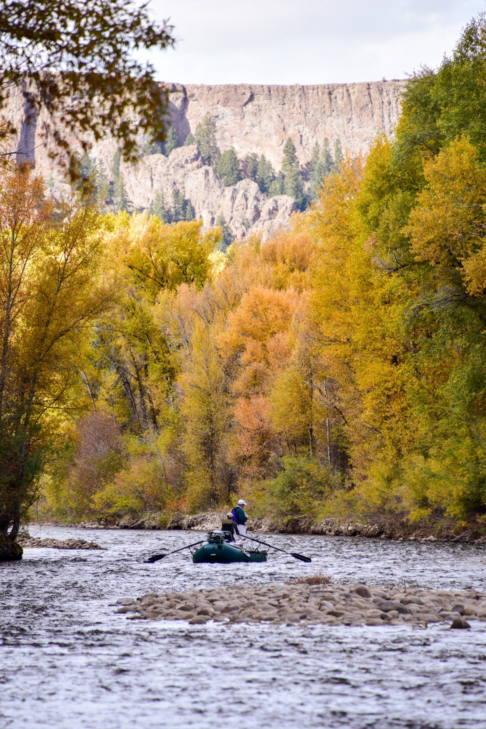 An angler casts from a boat on the Gunnison River.